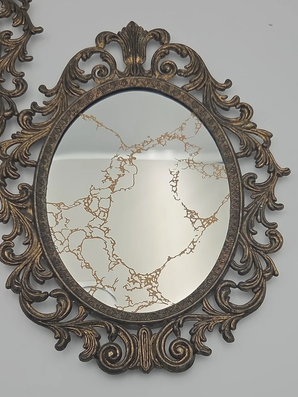 Vintage Ornate Gold-Tone Oval Hollywood Regency Wall Mirror Pair -